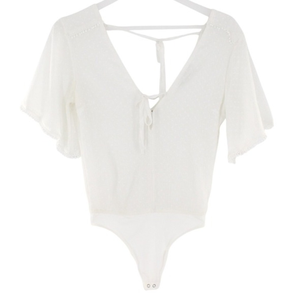 Abercrombie & Fitch Bodysuit Swiss Dot‎ Flutter Sleeve XS White